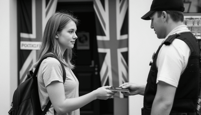 visitor visa being handed to a border patrol officer
